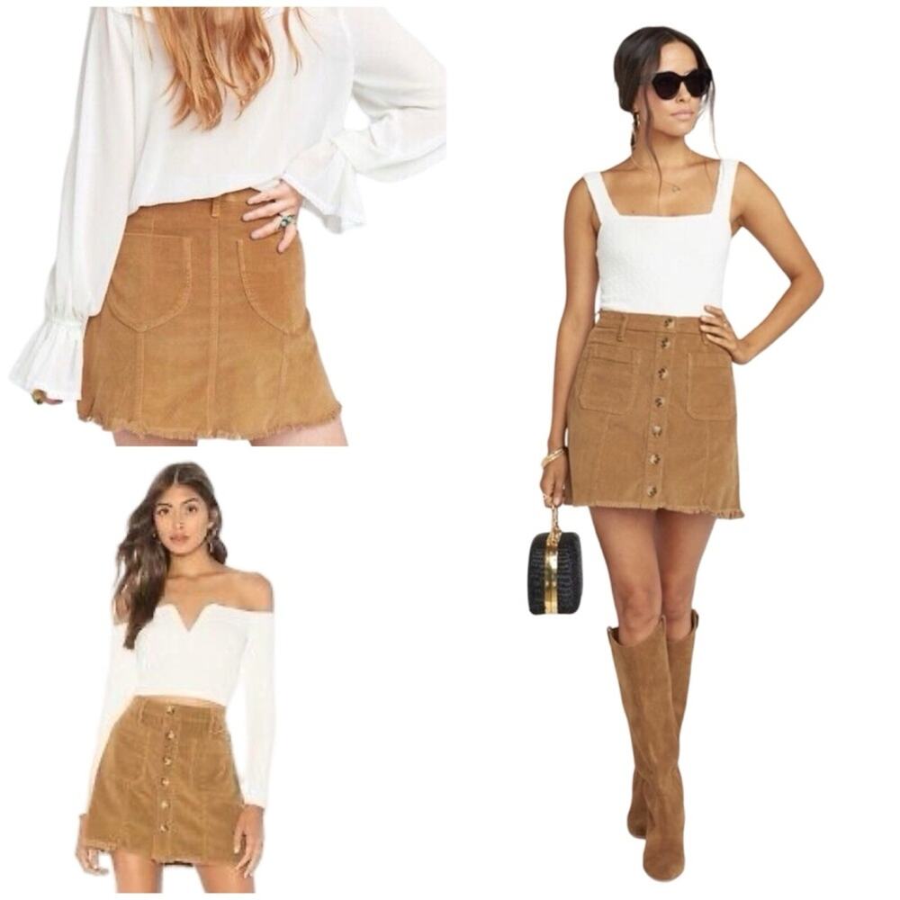 Show Me Your Mumu Sedona Mini Skirt Stretch Corduroy Hazelnut size M  $128